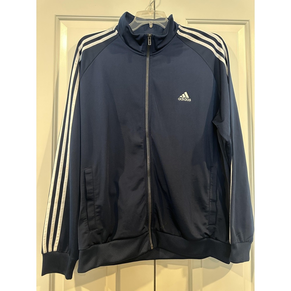 Adidas Track Jacket Mens Extra Large Blue White 3-Stripes Full Zip Athletic